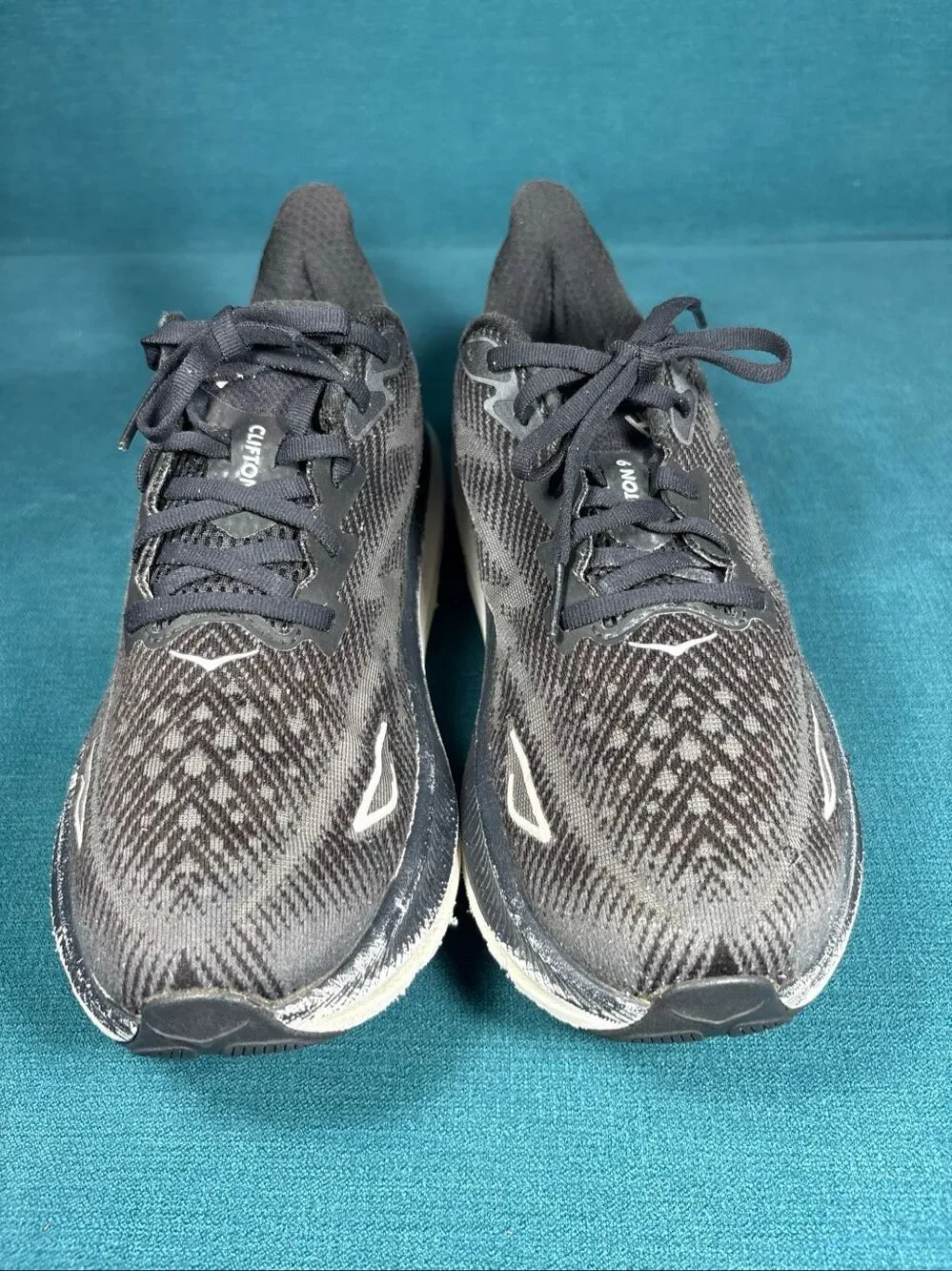Hoka Clifton 9 Mens 8.5 D Black White Cushioned Running Shoes 1127895 BWHT